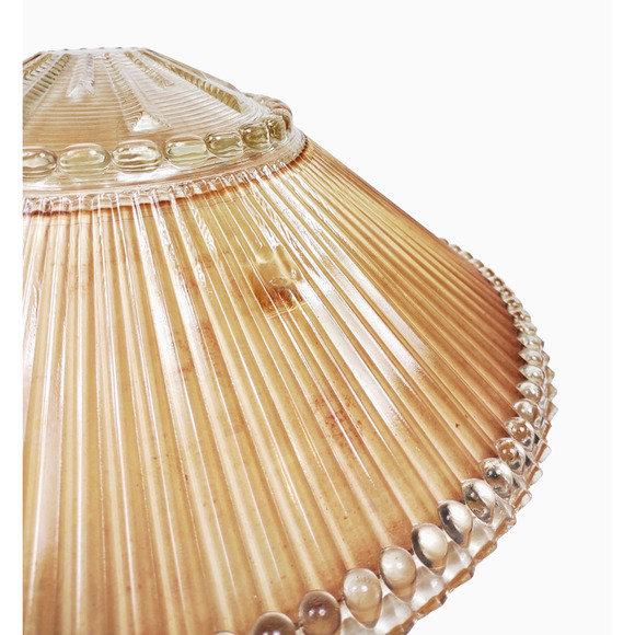 15" Art Deco Semi Flush Mount Peach Ribbed Glass Light Shade Heavy 40 50s Atomic - Picture 11 of 11
